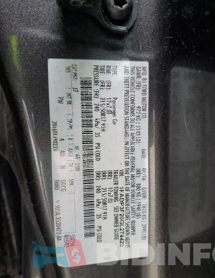 1FADP3F20GL274420 Photo# 12