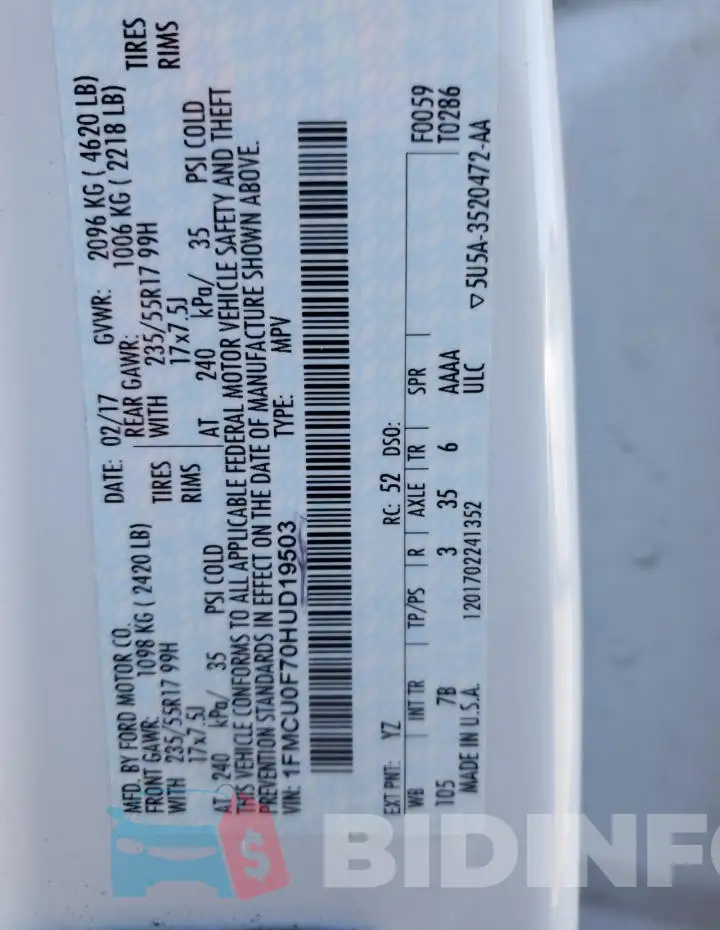 1FMCU0F70HUD19503 Photo# 13