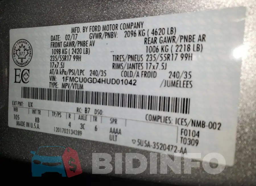 1FMCU0GD4HUD01042 Photo# 14