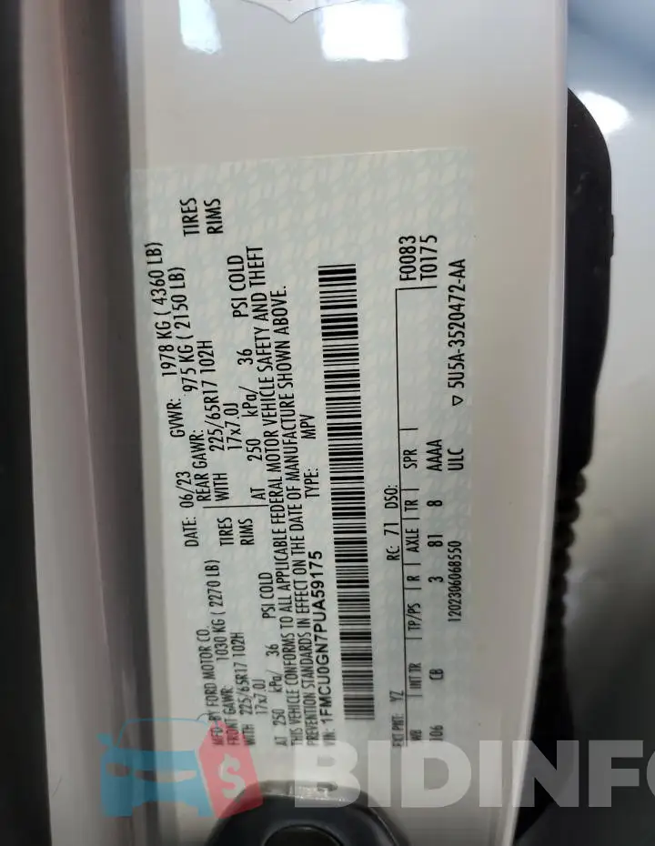 1FMCU0GN7PUA59175 Photo# 12