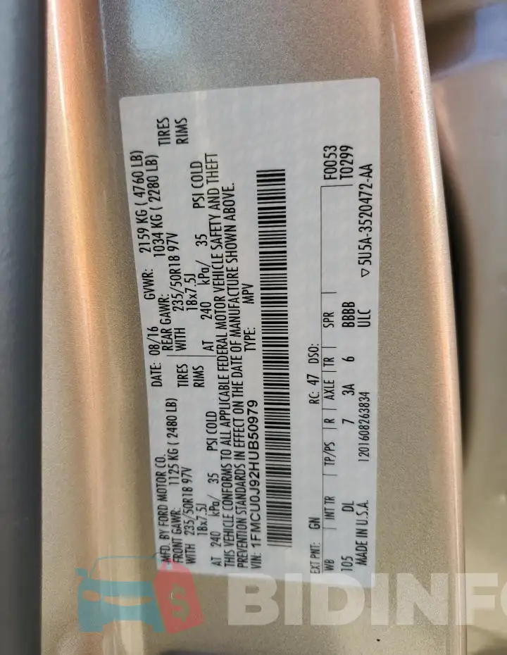 1FMCU0J92HUB50979 Photo# 13