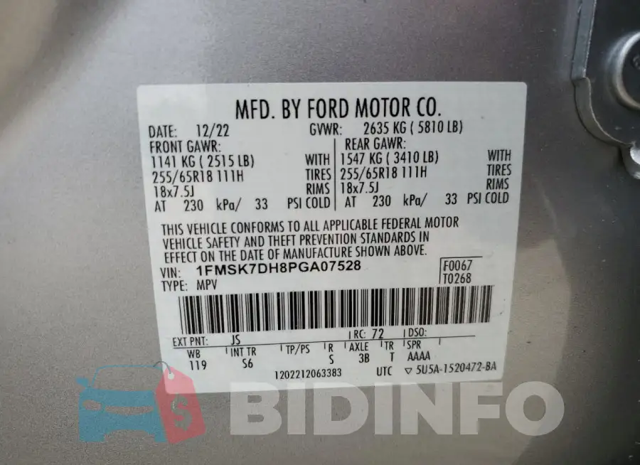 1FMSK7DH8PGA07528 Photo# 13