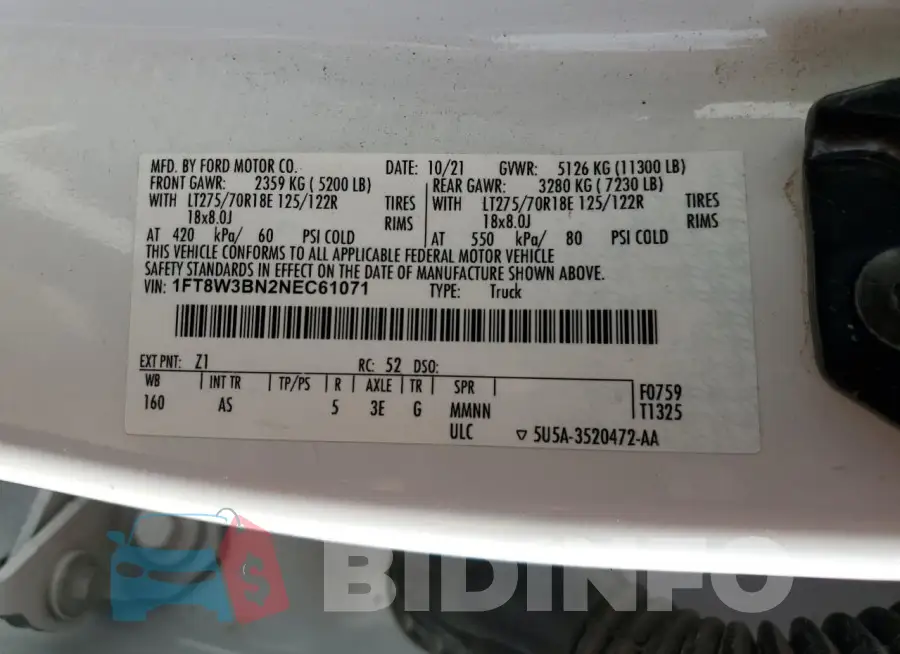 1FT8W3BN2NEC61071 Photo# 13