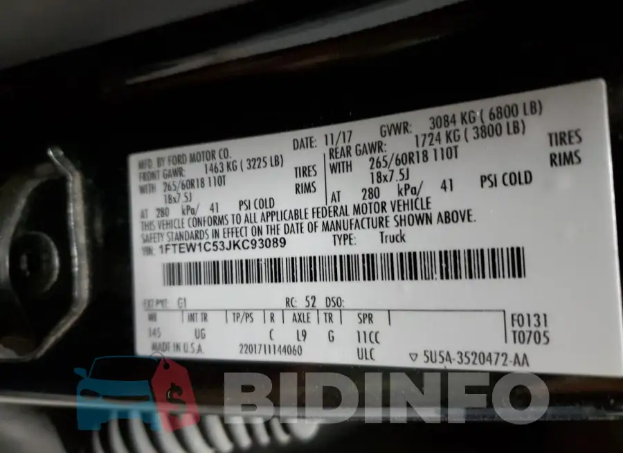 1FTEW1C53JKC93089 Photo# 14