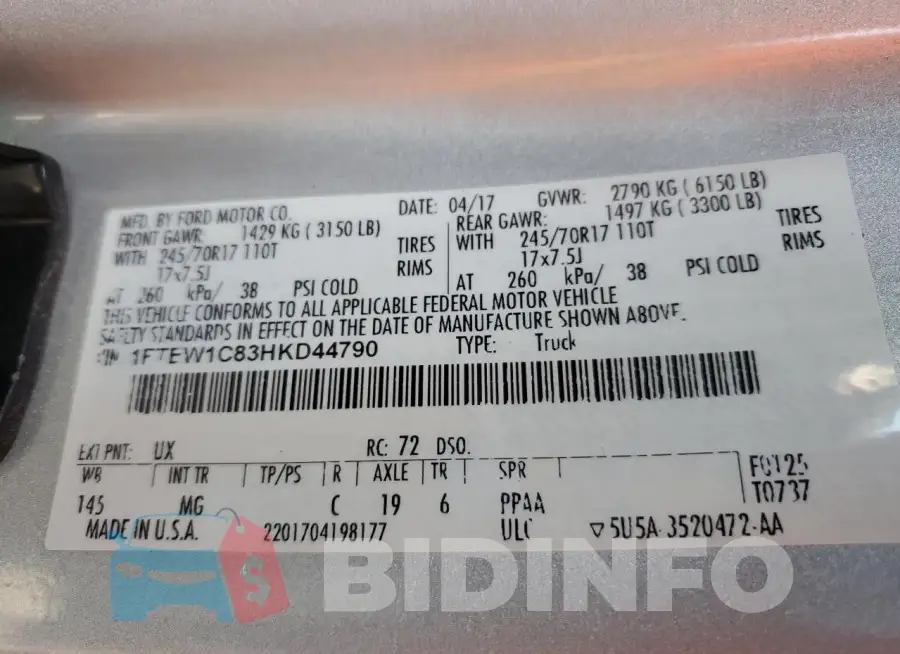 1FTEW1C83HKD44790 Photo# 13