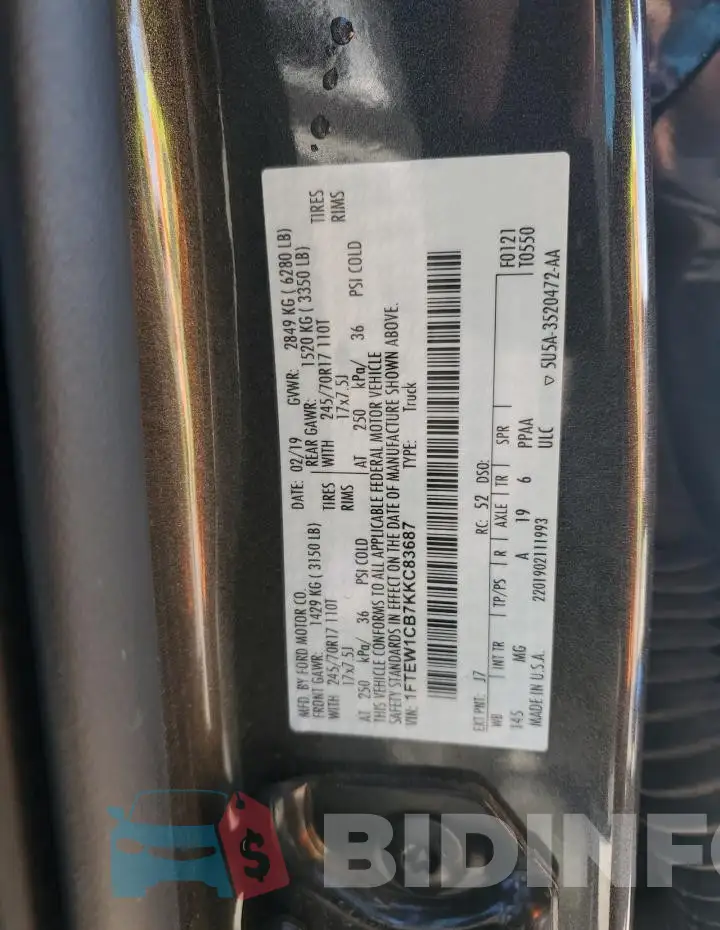 1FTEW1CB7KKC83687 Photo# 12
