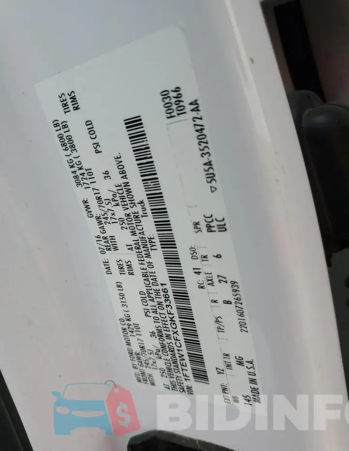 1FTEW1CFXGKF33661 Photo# 12