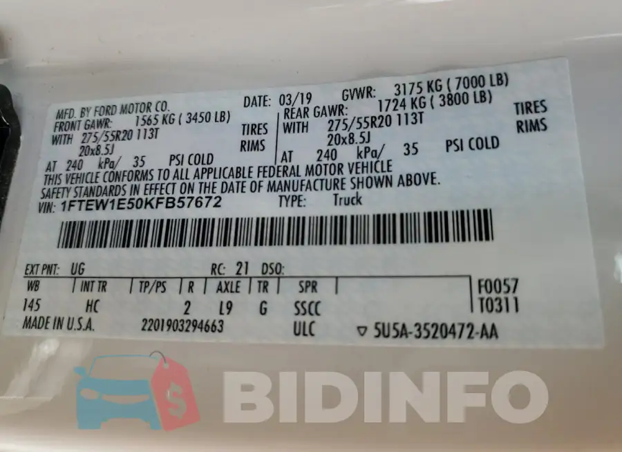 1FTEW1E50KFB57672 Photo# 13