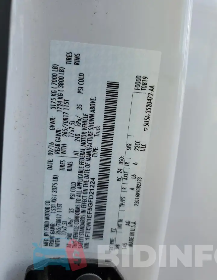 1FTEW1EF5GFD21224 Photo# 12