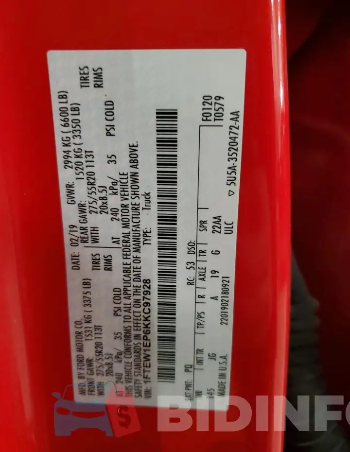 1FTEW1EP6KKC97928 Photo# 12