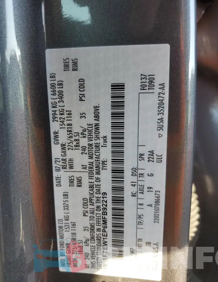 1FTEW1EP6MFB92219 Photo# 12
