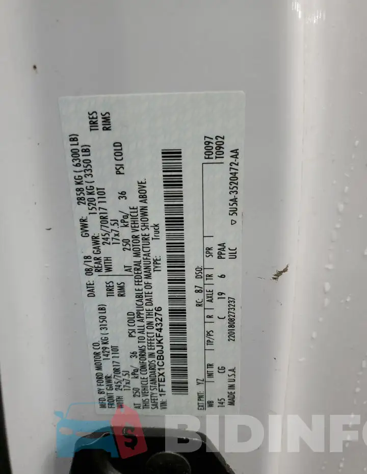 1FTEX1CB0JKF43276 Photo# 12