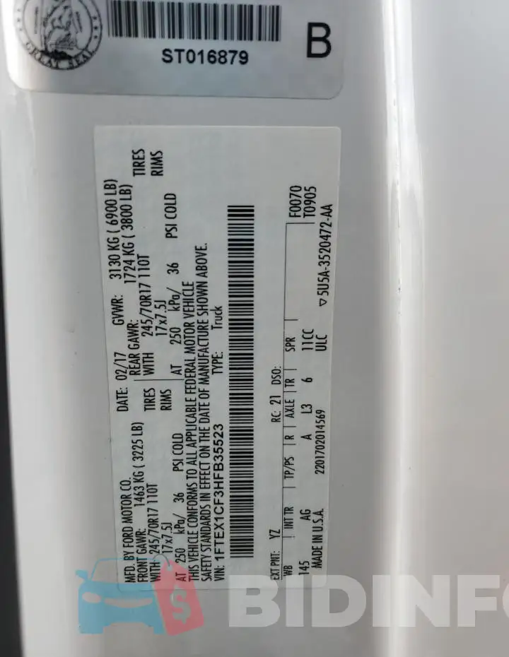 1FTEX1CF3HFB35523 Photo# 12