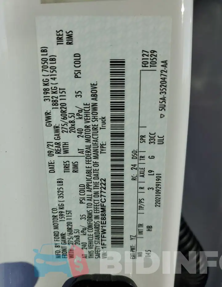 1FTFW1E88MFC77222 Photo# 12