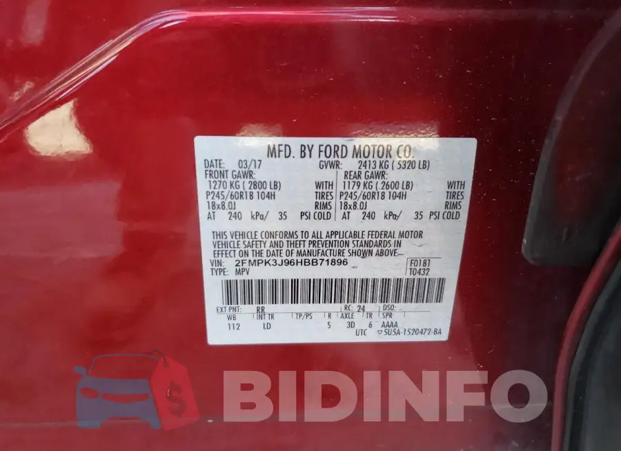 2FMPK3J96HBB71896 Photo# 13