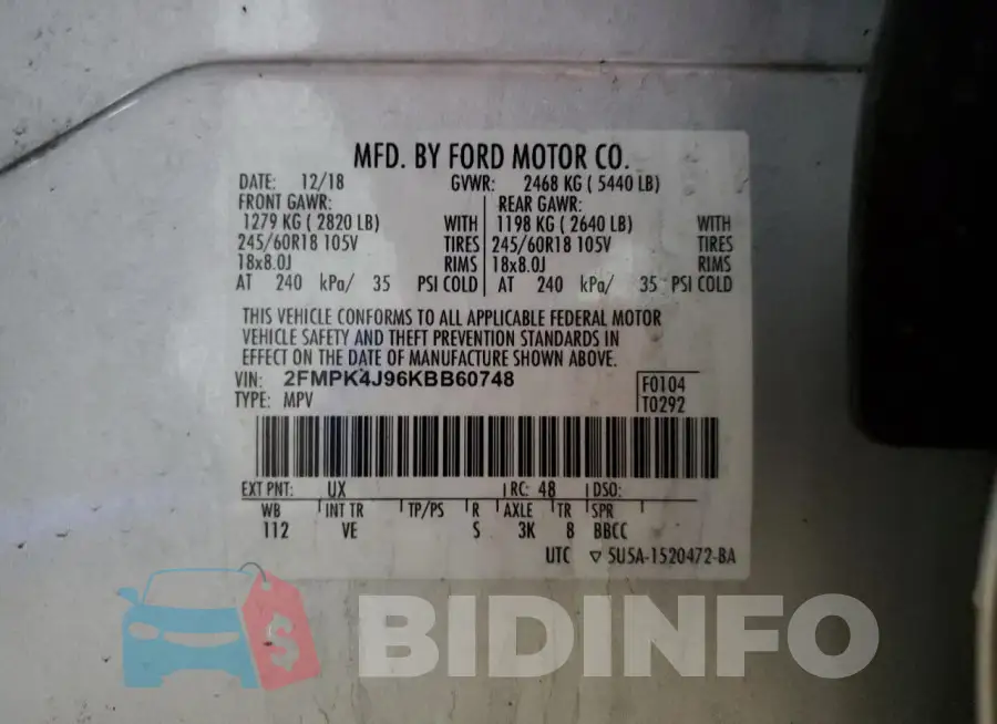 2FMPK4J96KBB60748 Photo# 13