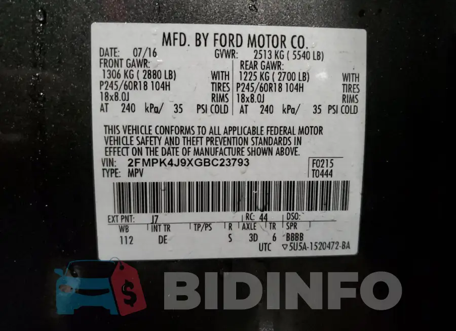 2FMPK4J9XGBC23793 Photo# 14