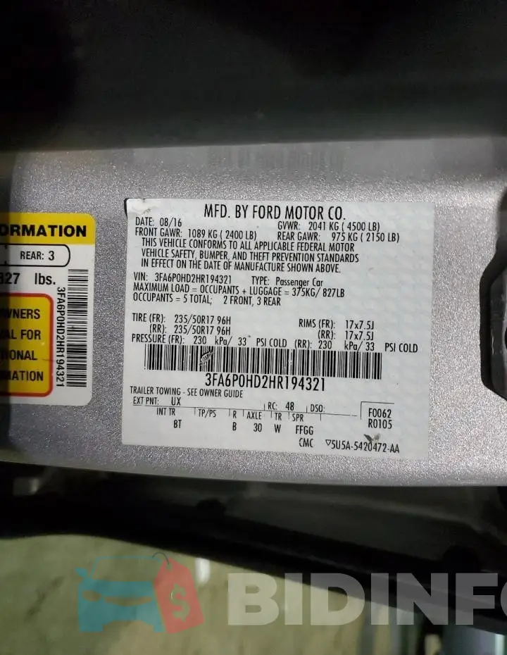 3FA6P0HD2HR194321 Photo# 12