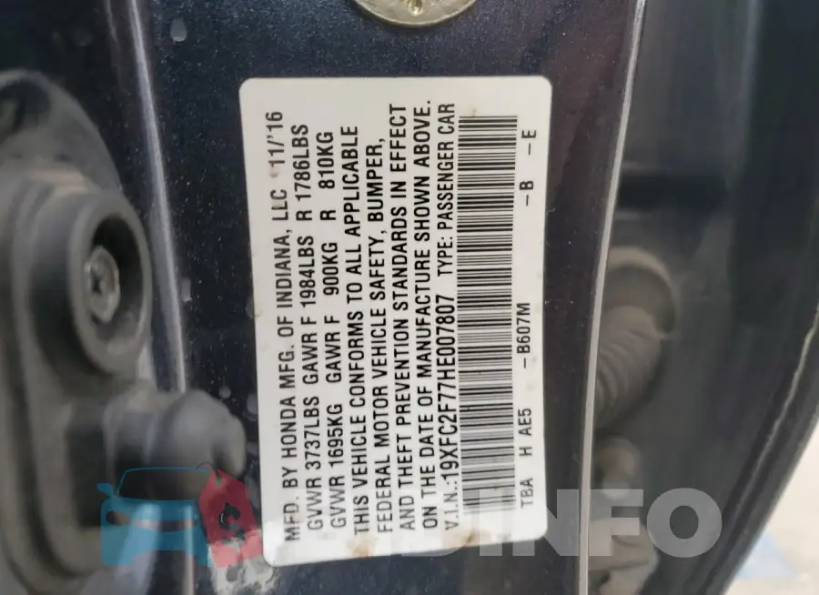 19XFC2F77HE007807 Photo# 12