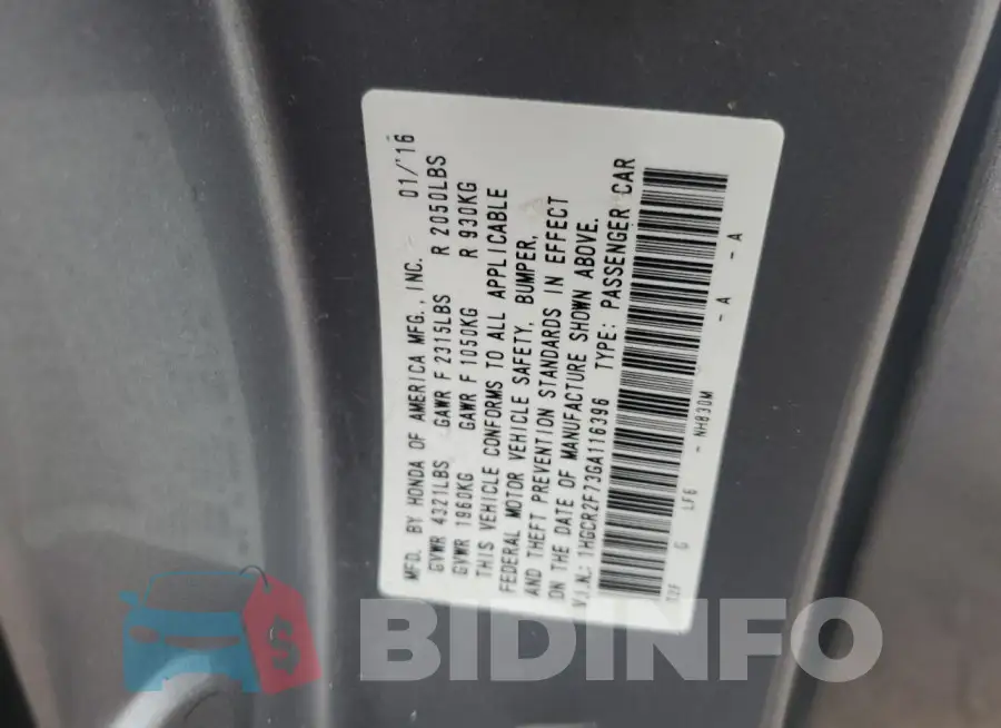 1HGCR2F73GA116396 Photo# 13