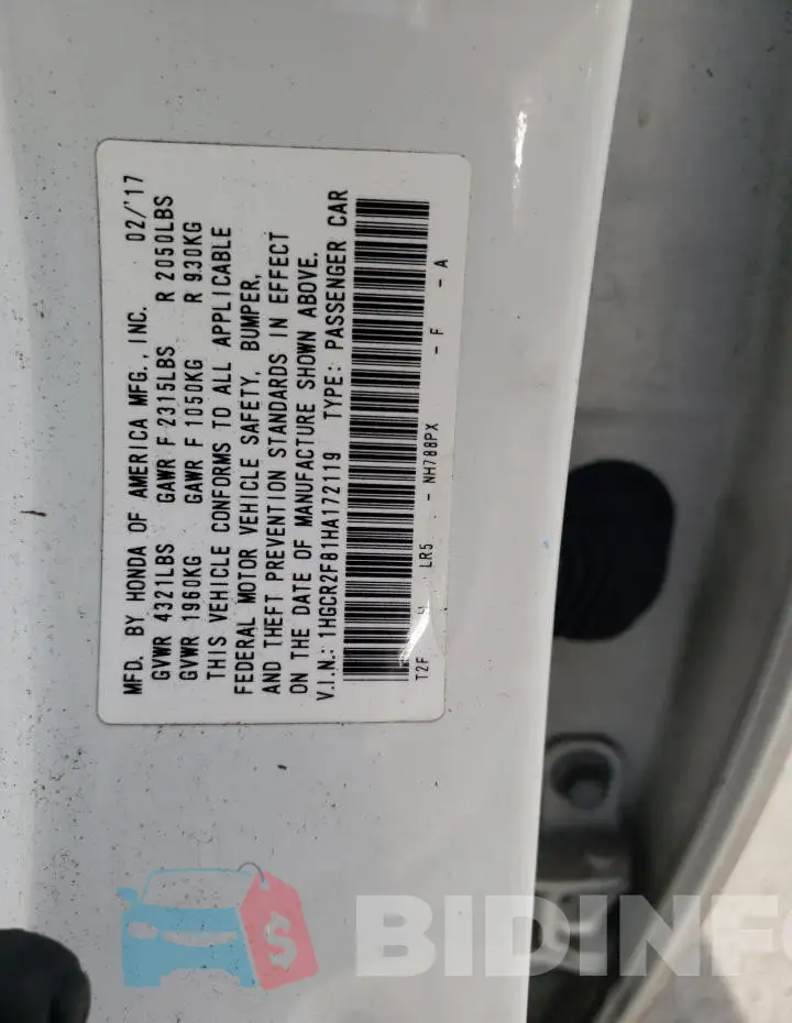1HGCR2F81HA172119 Photo# 13