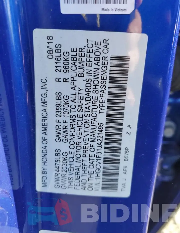 1HGCV1F31JA221495 Photo# 12