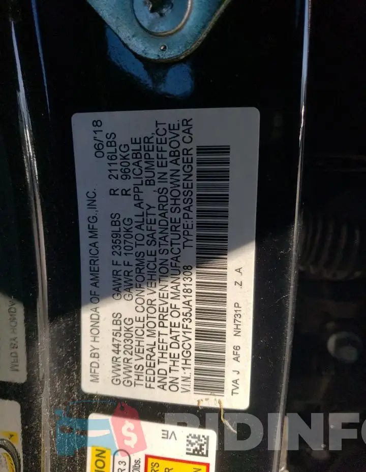 1HGCV1F35JA181308 Photo# 12
