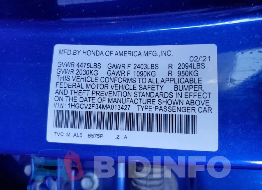 1HGCV2F34MA013427 Photo# 12