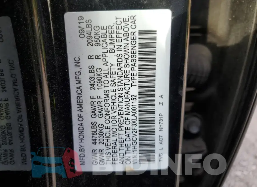 1HGCV2F3XLA001152 Photo# 12