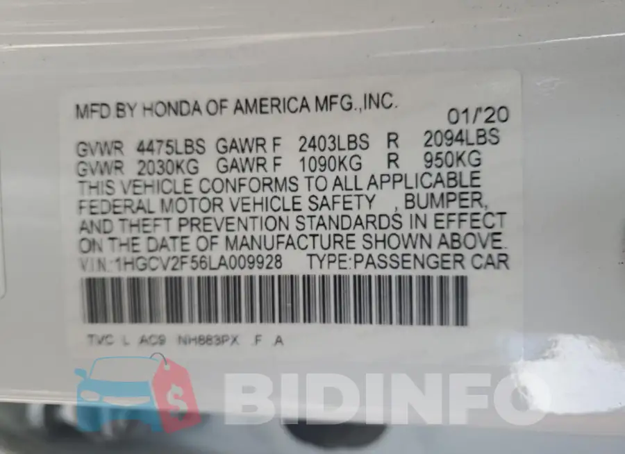 1HGCV2F56LA009928 Photo# 12