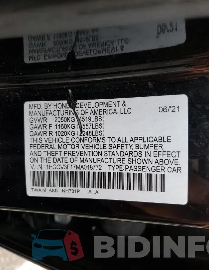 1HGCV3F17MA018772 Photo# 12
