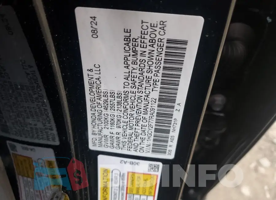 1HGCY2F77RA091122 Photo# 13