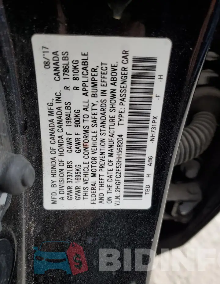 2HGFC2F53HH568204 Photo# 12