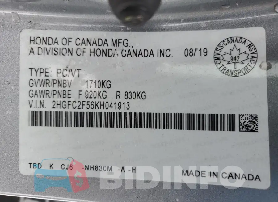 2HGFC2F56KH041913 Photo# 12