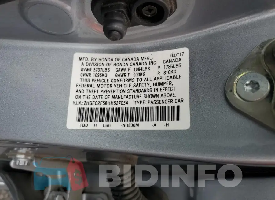 2HGFC2F58HH527034 Photo# 12
