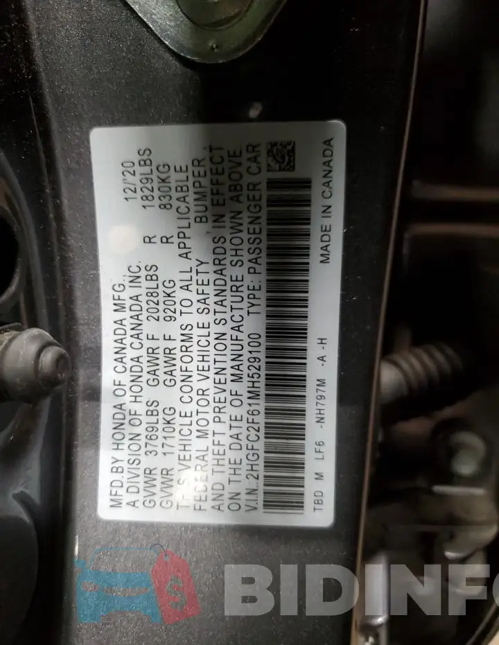 2HGFC2F61MH529100 Photo# 13