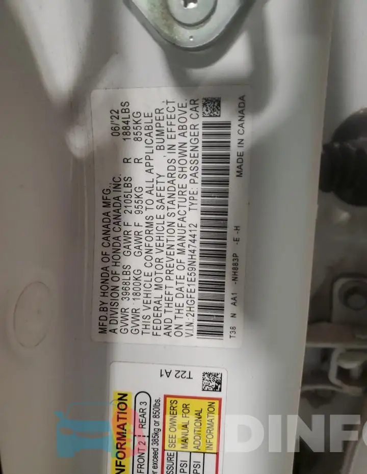 2HGFE1E59NH474412 Photo# 13