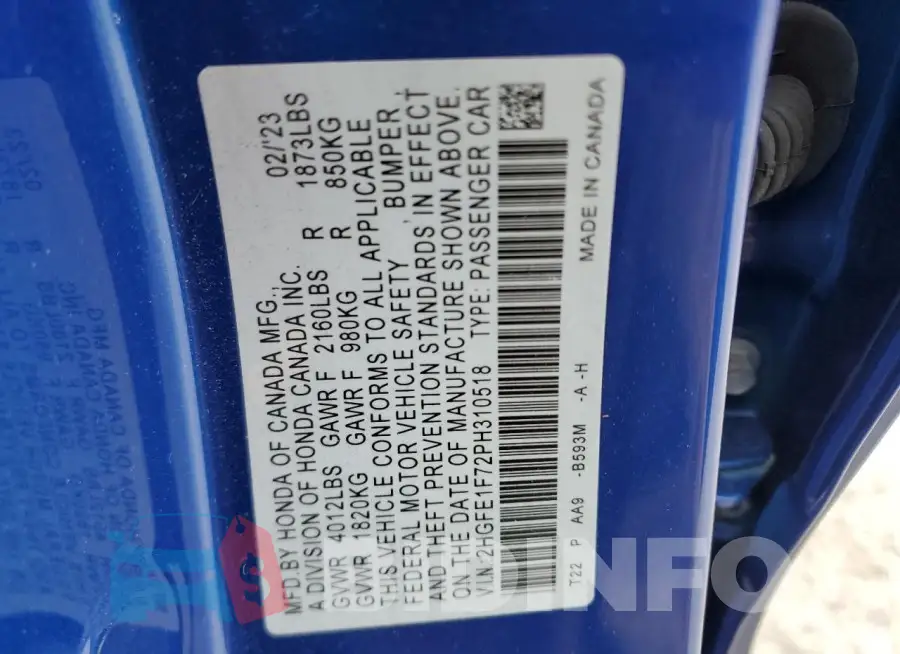 2HGFE1F72PH310518 Photo# 12