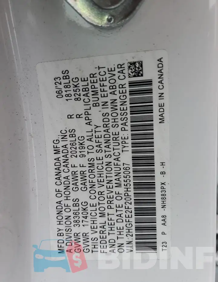 2HGFE2F20PH555067 Photo# 12