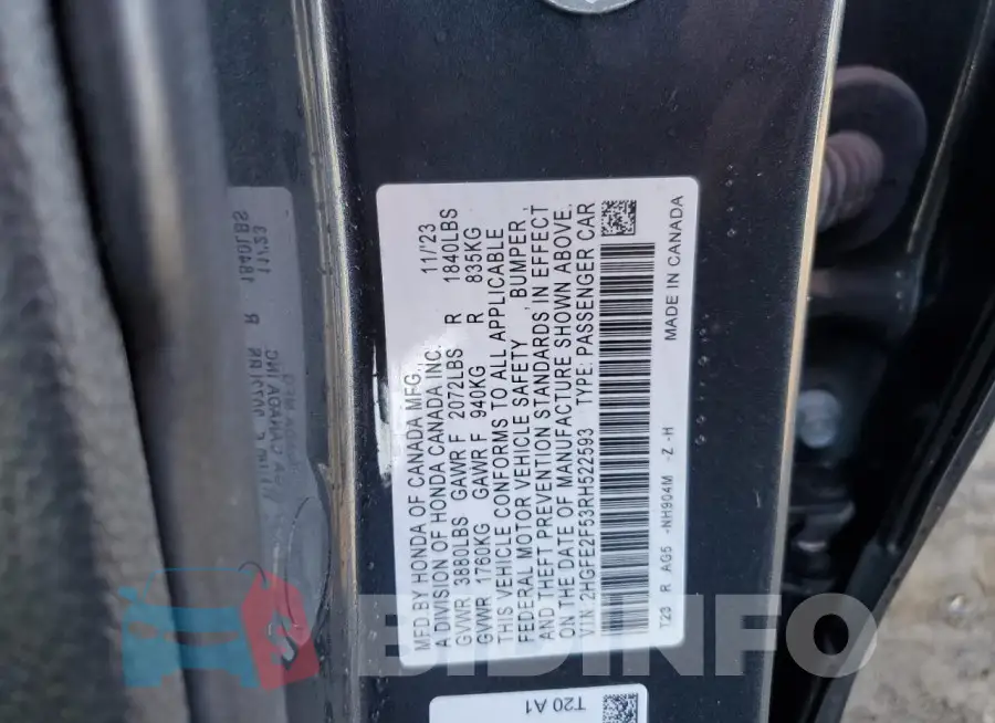 2HGFE2F53RH522593 Photo# 12