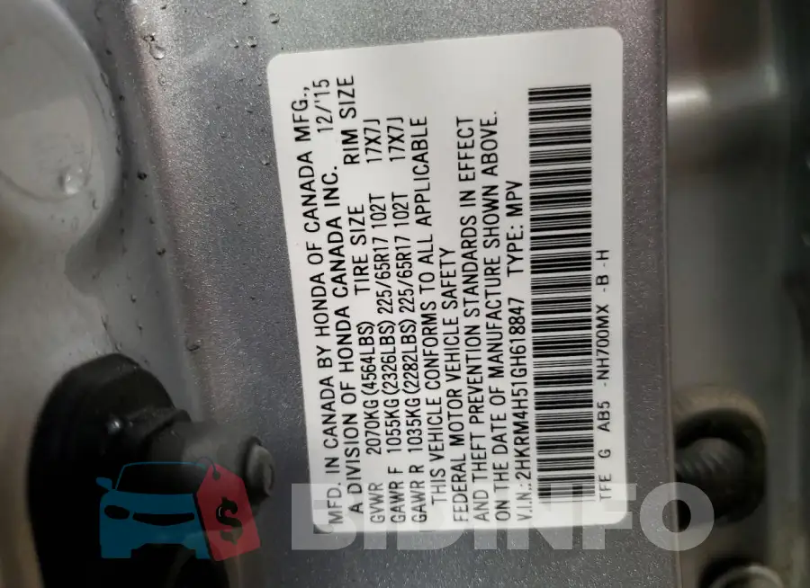 2HKRM4H51GH618847 Photo# 13