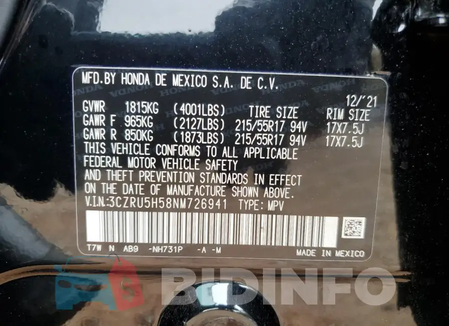 3CZRU5H58NM726941 Photo# 13