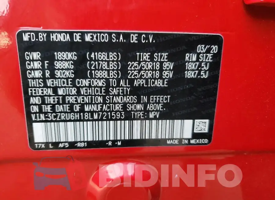 3CZRU6H18LM721593 Photo# 14