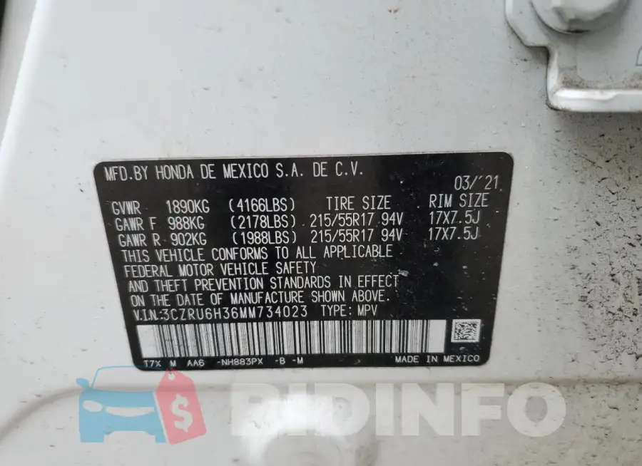 3CZRU6H36MM734023 Photo# 14