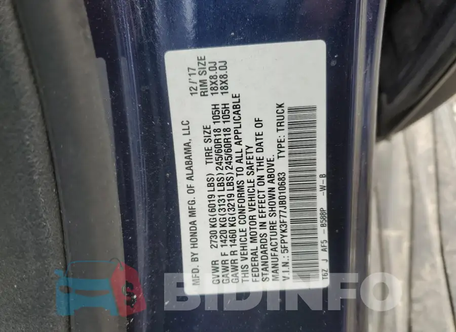5FPYK3F77JB010683 Photo# 12