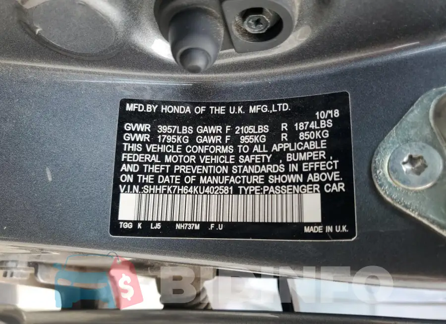 SHHFK7H64KU402581 Photo# 12