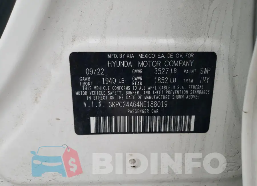 3KPC24A64NE188019 Photo# 13