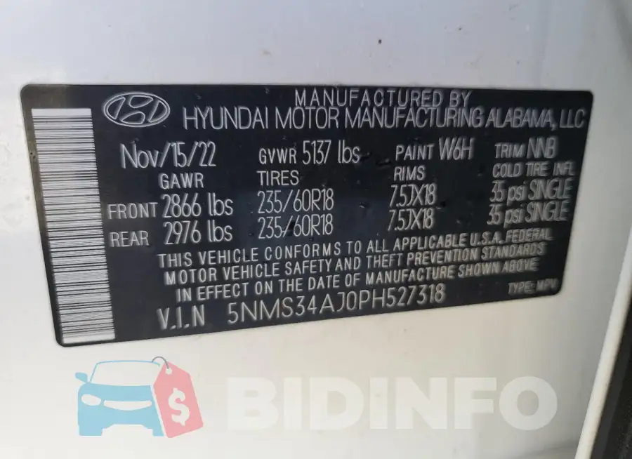 5NMS34AJ0PH527318 Photo# 14