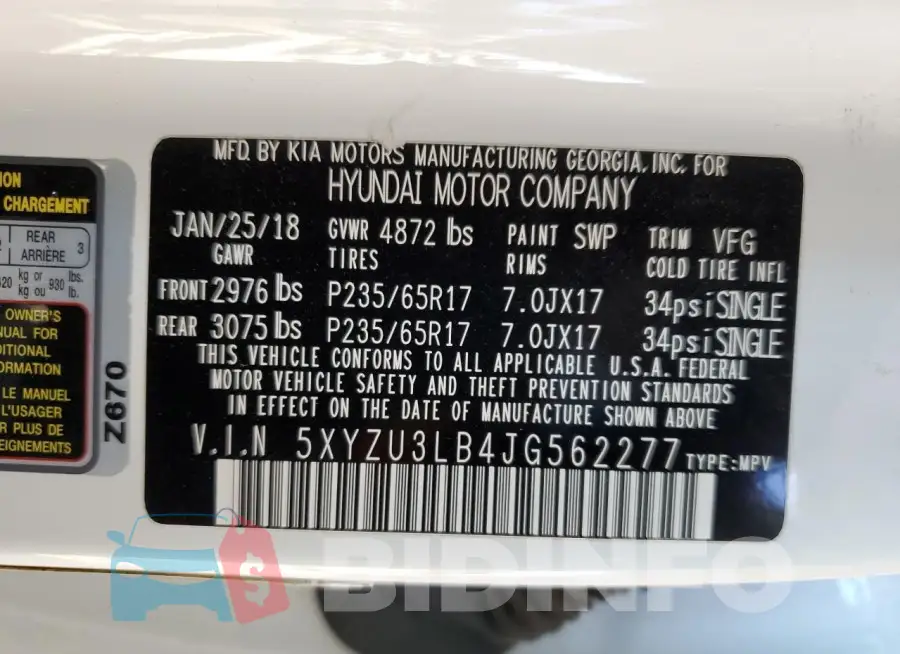 5XYZU3LB4JG562277 Photo# 12