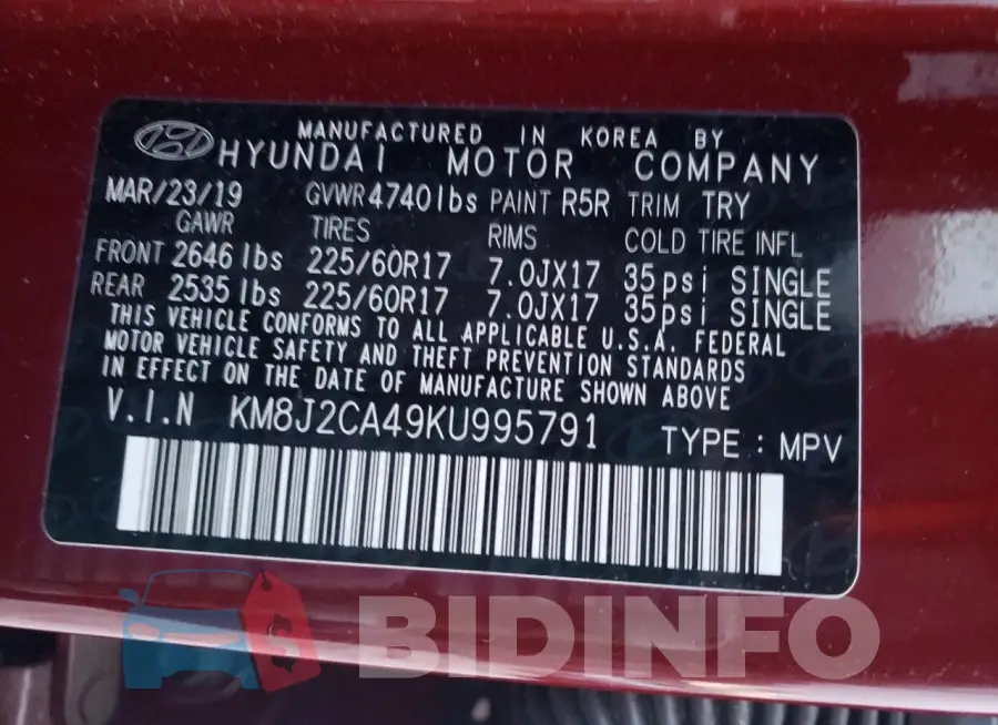 KM8J2CA49KU995791 Photo# 13